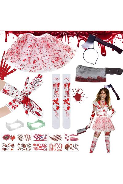 SUNSHINE Carnival Blood Costume Women's Set, Tulle Skirts and Socks, Blood Sp...