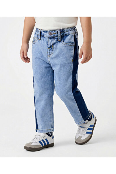 Bonfino Woven Contrast Wide-Leg Jeans with Different Side Wash - Blue