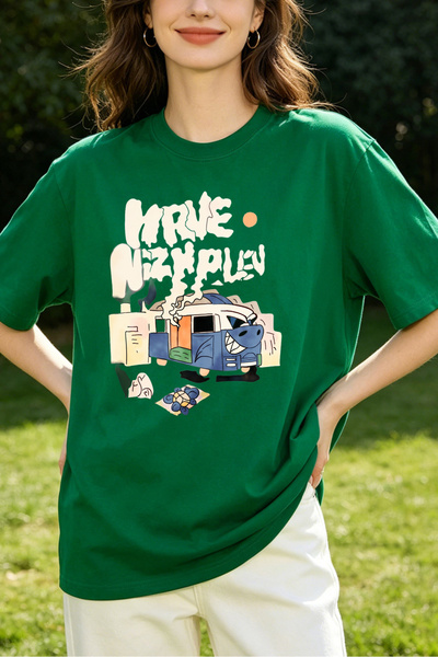 Fleck Womens T Shirts Drive Nizhny Novgorod Cartoon Car Print Oversized Casua...