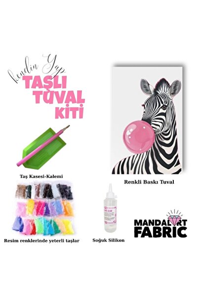 Mandalart Fabric Taşlı Tuval Setler, 25×35 cm, Kendin Yap Setler, Zebra