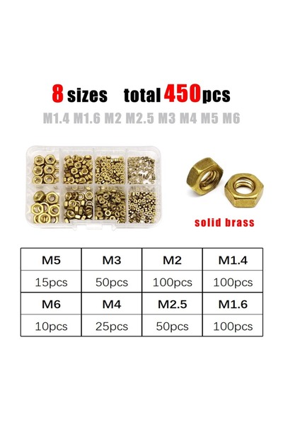 Choice3 450pcs brass 1 Set Mix M1 M1.2 M1.4 M1.6 M2 M2.5 M3 M4 M5 M6 M8 to M1...