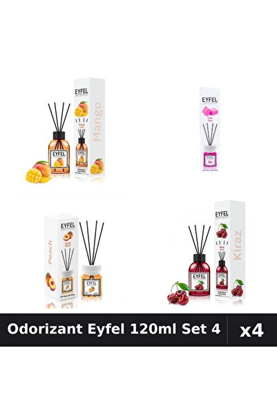 Eyfel Set 4 Odorizante Camera cu Betisoare 120ml - Mango, Bubble Gum, Piersic...