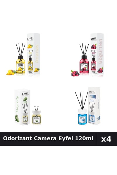 Eyfel Set 4 Odorizant Camera cu Betisoare 120ml - Ananas, Fructe Pădure, Lacr...