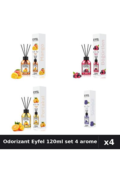 Eyfel Set 4 Odorizant Cameră cu Betișoare 120ml - Mango, Fructe, Portocală, Z...