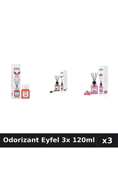 Eyfel Set 3 Odorizante Camera cu Betisoare - Red Dragon, Vanilie, Trandafir 1...