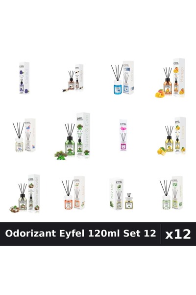 Eyfel Set 12 Odorizante Camera cu Betisoare - 12 Arome Asortate, 120ml