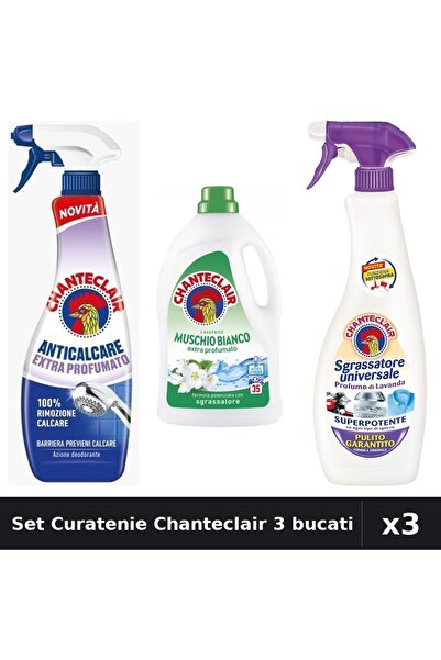 Chanteclair Set 3 Curatenie - Degresant, Detergent 1575ml, 625ml - Mosc Alb
