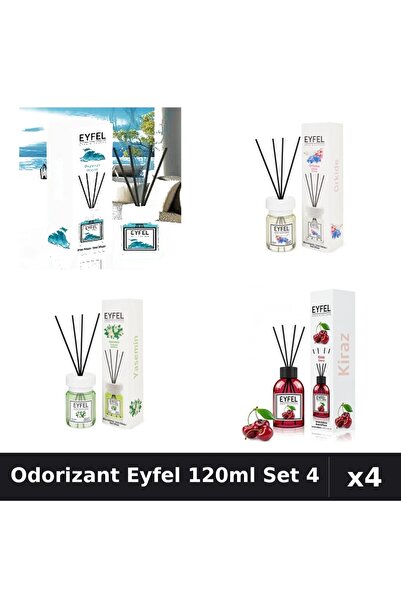 Eyfel Set 4 Odorizant Camera cu Betisoare 120ml - Ocean, Orhidee, Iasomie, Ci...