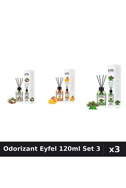 Eyfel Set 3 Odorizante Camera cu Betisoare 120ml - Mango, Nuca Cocos, Pin Menta
