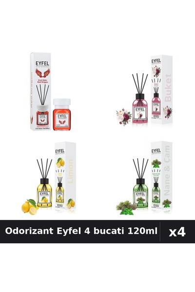 Eyfel Top Bottom Set of 4 Room Air Fresheners with Sticks 120ml - Red Dragon,...