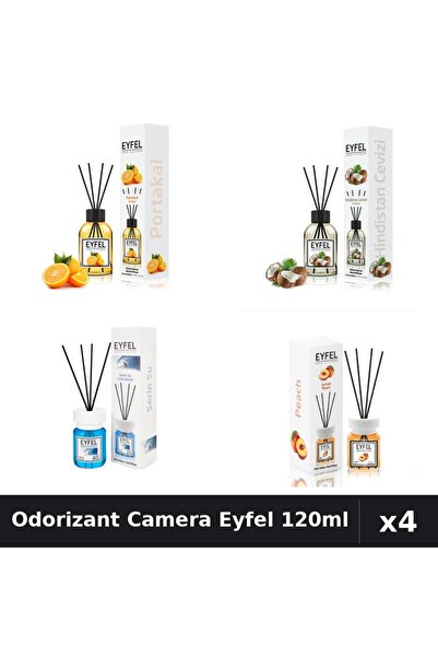 Eyfel Set 4 Odorizant Camera cu Betisoare 120ml - Portocala, Nuca Cocos, Pier...