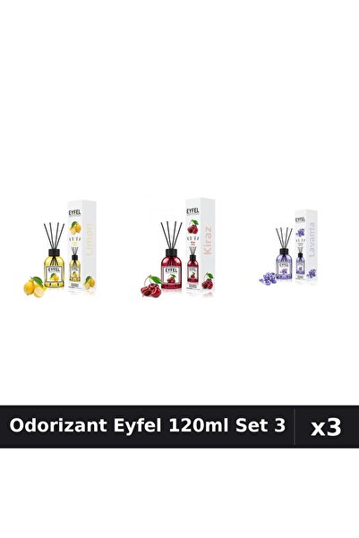 Eyfel Set 3 Odorizante Camera cu Betișoare 120ml - Lămâie, Cireșe, Lavandă