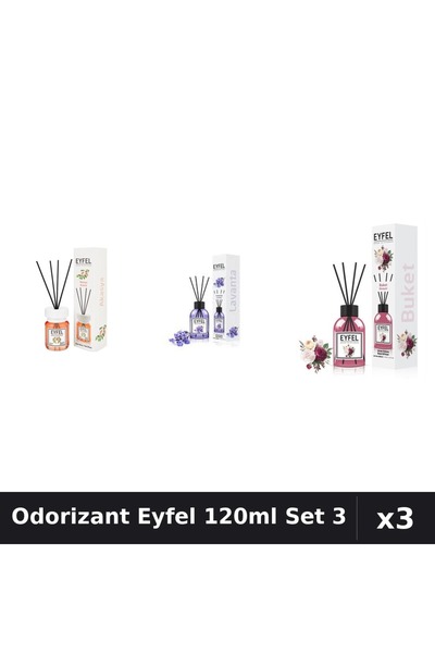 Eyfel Set 3 Odorizant Camera cu Betisoare - Acacia, Lavanda, Bouquet 120ml