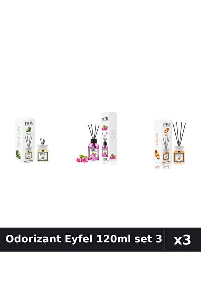 Eyfel Set 3 Odorizante Camera cu Betisoare 120ml - Lacramioare, Trandafir, Pi...