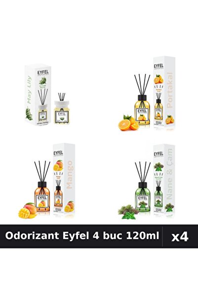 Eyfel Set 4 Odorizant Camera cu Betisoare 120ml - Lacramioare, Portocala, Man...