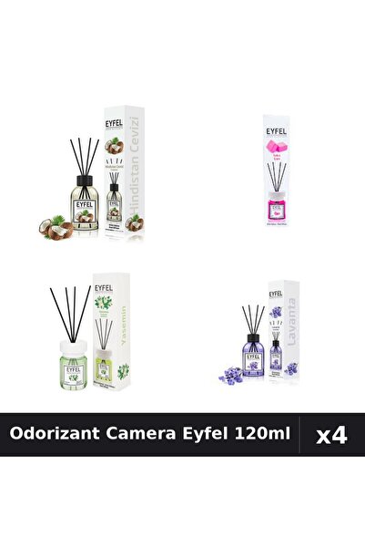 Eyfel Set 4 Odorizant Camera cu Betisoare 120ml - Nuca Cocos, Bubble Gum, Ias...