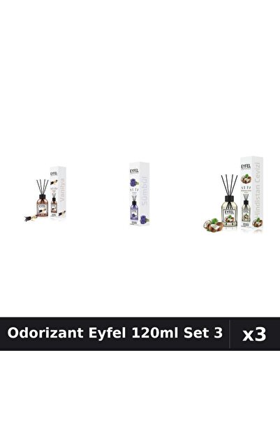 Eyfel Set 3 Odorizante Camera cu Betisoare 120ml - Vanilie, Zambile, Nuca Cocos