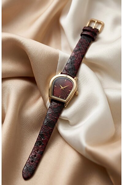 KLISHE Butik Royale Women's Watch Gold Color & Burgundy Dial Snake Pattern Le...