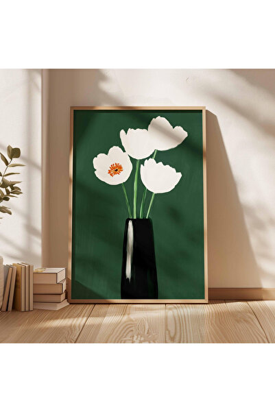 Tuba Decor Tablou într-o singură bucată cu ramă din lemn, lalele albe
