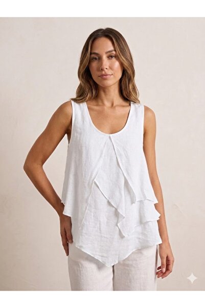 AYASOFYA OTANTIK Women's Italian Layered Sleeveless 100% Linen Blouse