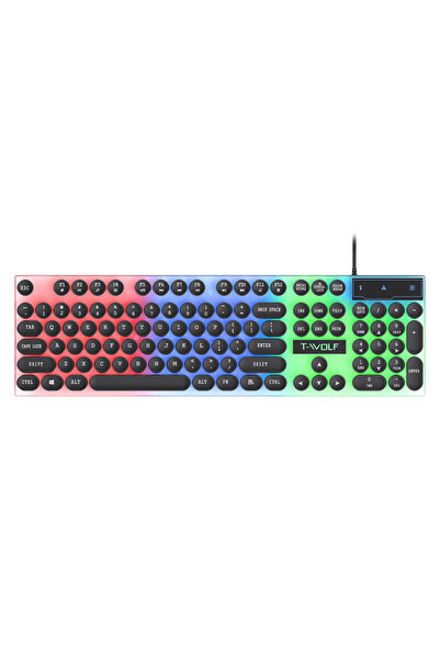 T-WOLF T11 RGB Kablolu Gaming Klavye 104 Tuşlu Retro Steampunk Tasarım LED Ay...