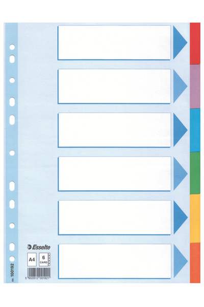Esselte Separatoare index din carton, 6 coli, standard