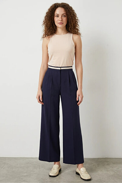 buğrahayalin Women's High Waist Wide Leg Navy Blue Palazzo Trousers