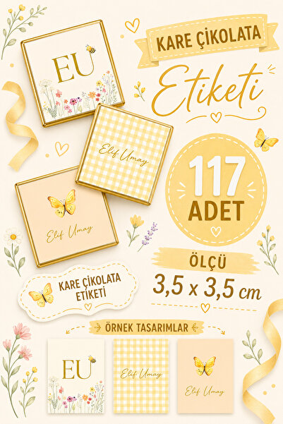 YEAP OFFICE Kişiye Özel İsimli Kare Çikolata Etiketi Yapışkanlı 117 Adet (3,5...