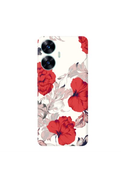 Other Realme C55 Red Flowers Transparent Silicone TPU Θήκη