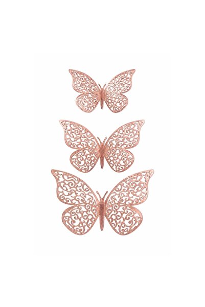 Decoratiuni Dulci Fluturi model Lace Butterfly 3 dimensiuni - Rose Gold