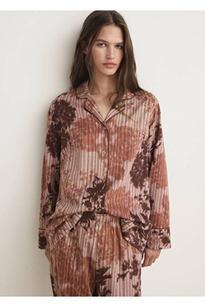MANGO Woman Fuzzy Patterned Pajama Top Shirt