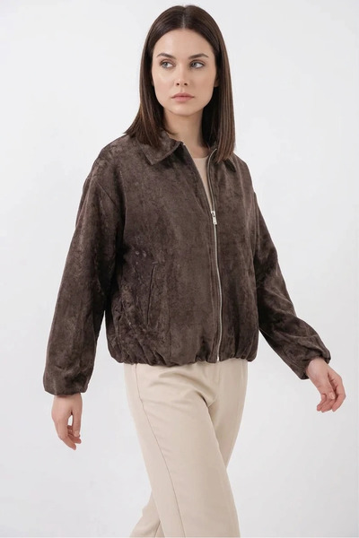 buğrahayalin Women's Classic Collar Regular Drawstring Oversize Velvet Brown ...