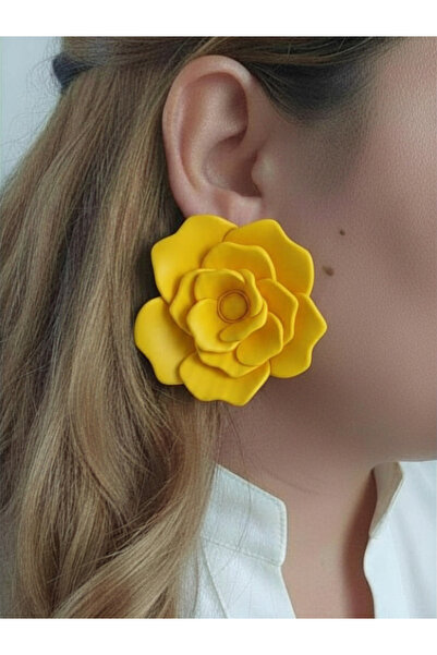 Fullment Large Yellow Rose Flower Earrings - 6 cm Minimalist Hoop/Post Rose F...