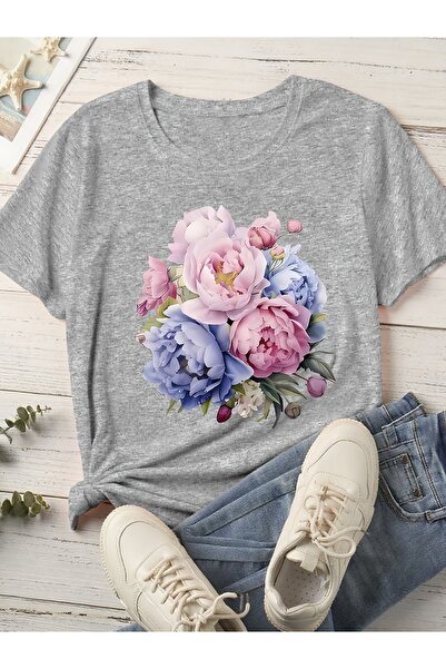 mercoledi Women's Mix Printed Crew Neck Regular Fit Oversized T-Shirt