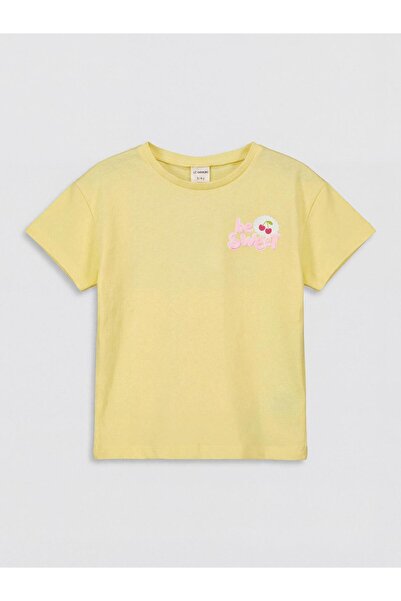 LC Waikiki Trendlucky Girls' T-Shirt with Oval Collar and Printed Design