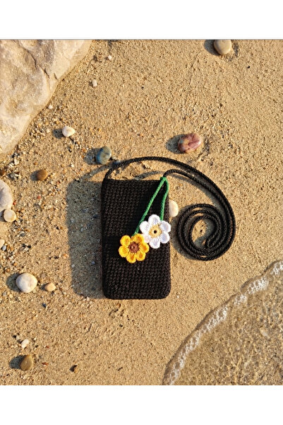 ADeN Accessories & Punch Kadın Siyah Polyester Makrome Örgü Telefon Çantası P...