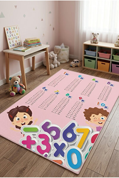 NORELLAHOME Pembe Çarpım Tablosu Çocuk Halısı Eğitici Matematik Halısı Kaymaz...