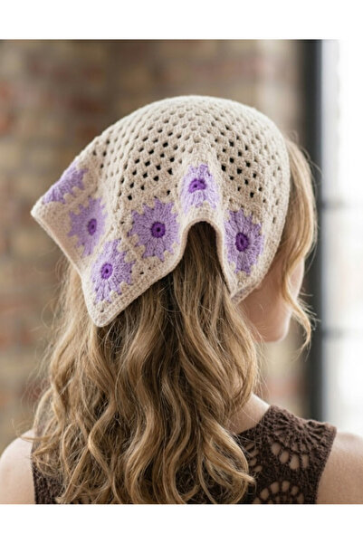 FioraWear Tığ İşi Görünümlü Çiçek Motifli Bandana/Saç Bandı