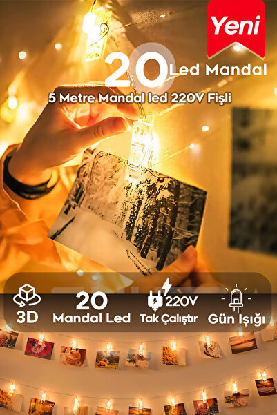 SULED 5 Metre 20 Led Mandal Işık 220V Fişli Dekoratif Oda Fotoğraf Not Süslem...