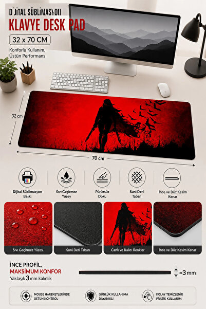SonicTouch Keyboard Mouse Pad 32X70Cm Crimson Siren Vampire Woman Red Gamer P...