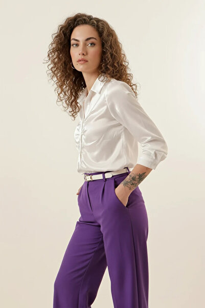 Efnaz style Women's Gathered Satin White Shirt