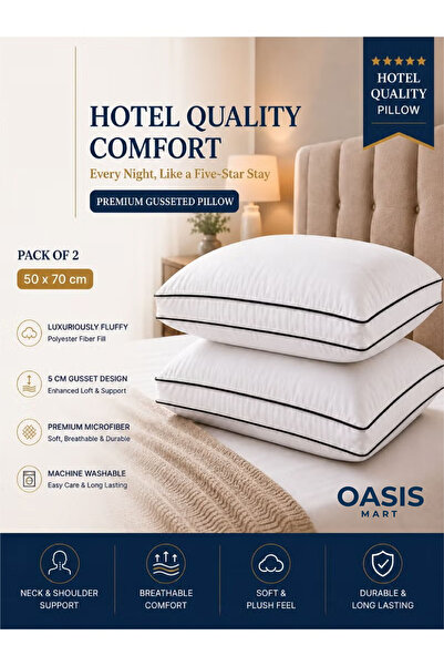 Generic Set of 2 Hotel Quality Pillows 50x70cm – Firm Gusseted Cooling Pillow...