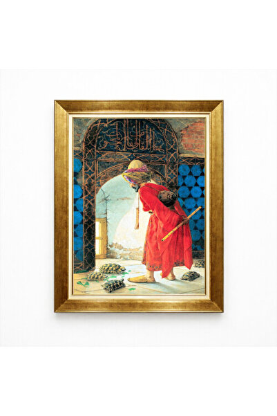 giyense Tablore Osman Hamdi Bey Kaplumbağa Terbiyecisi Eseri Gold Çerçeveli S...