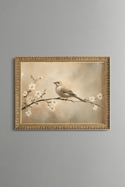 epiqart Little Sparrow on a Spring Branch - Vintage Patterned Frame - Slim Model