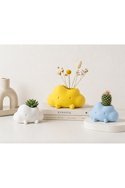 MSVstudio3d Bulut Saksı Seti 3’lü | Dekoratif Mini Sukulent ve Kaktüs Saksıla...