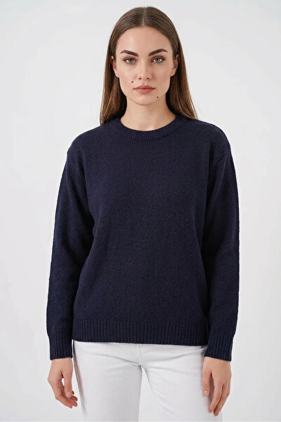 buğrahayalin Women's Round Neck Oversize Diamond Patterned Knitwear Dark Navy...