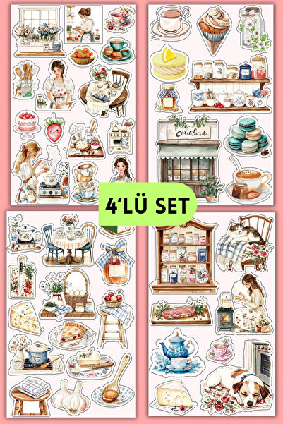WhimsyWhite Rustic Country House Kitchen Sticker Set |   4 Sheets of Shiny Co...