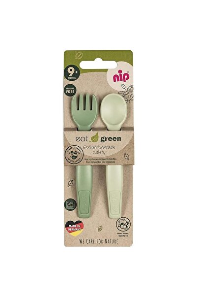 Nip Комплект бебешки прибори за хранене Eat Green, лъжица и вилица, изработен...
