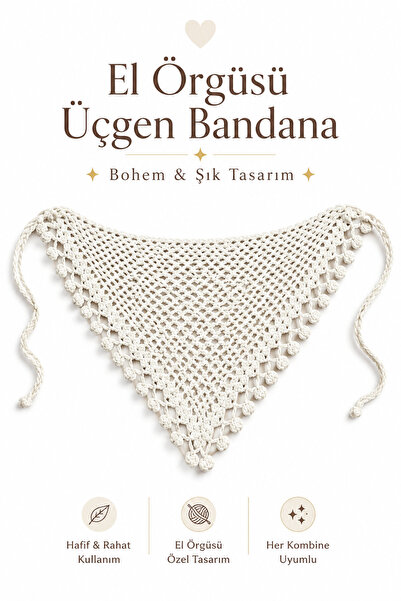 NEHOLİA Hand Knitted Triangle Hair Bandana Women's Bohemian Bandana Summer Ha...