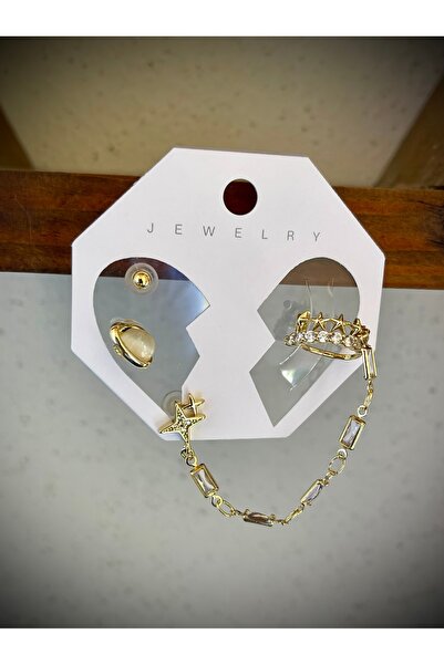 Çağla Accessories طقم أقراط ذهبية مرصعة بحجر الزركون مكون من 4 قطع